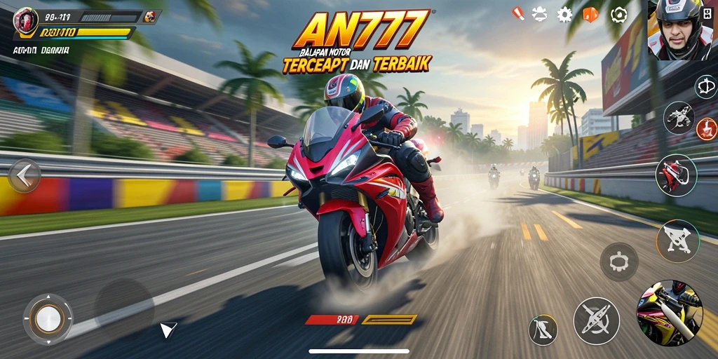 Gameplay seru AN777 dengan balapan motor yang mendebarkan.