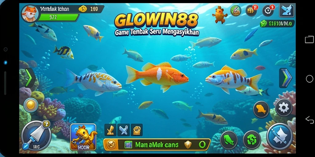 Screenshot GLOWIN88 menampilkan aksi seru dalam permainan Tembak Ikan.