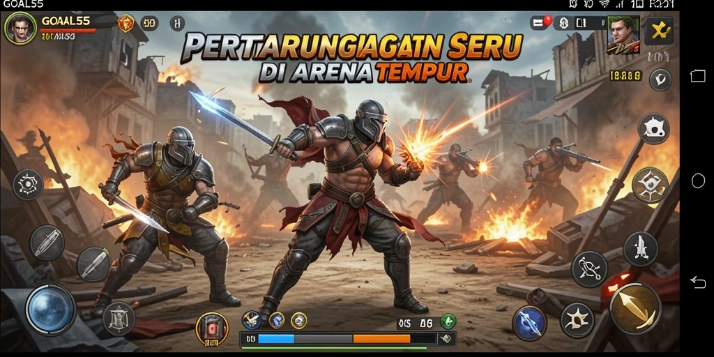 Tampilan gameplay seru dalam pertarungan di GOAL55.