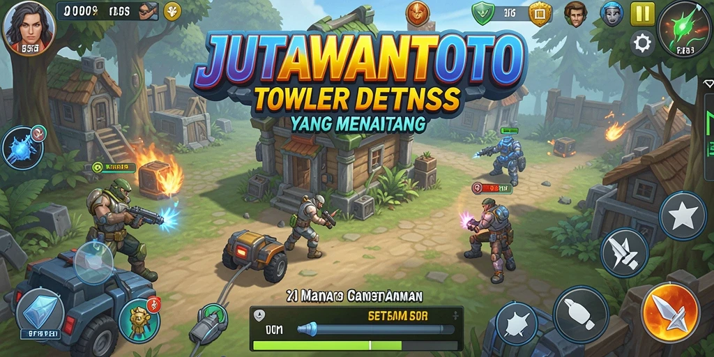 Tangkapan layar gameplay JUTAWANTOTO yang menunjukkan strategi tower defense.