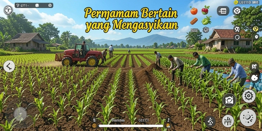 Tangkapan layar gameplay LG111 yang menunjukkan aktivitas bertani.