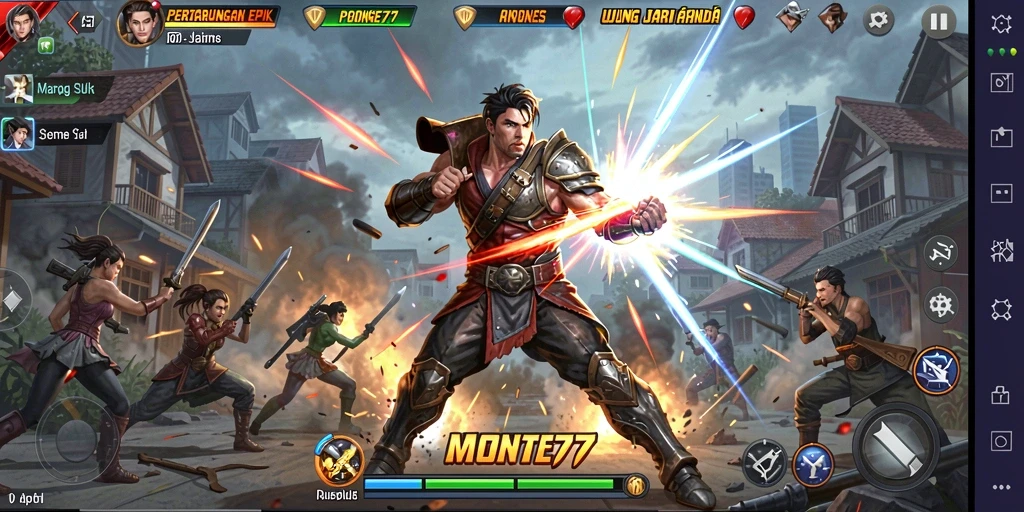 Tampilan dinamis dari gameplay pertarungan MONTE77 yang mendebarkan.