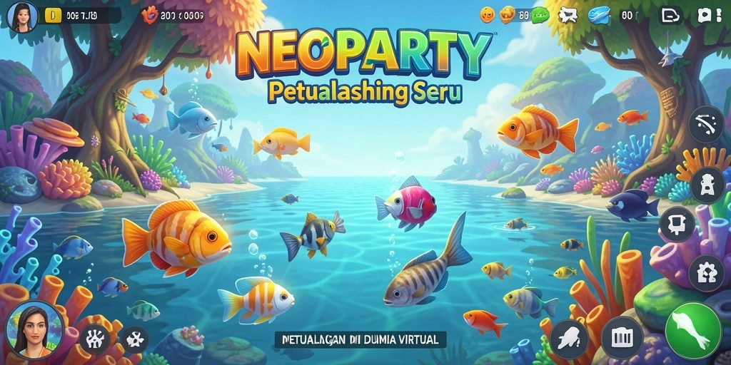 Tampilan gameplay seru di NEOPARTY saat menangkap ikan.