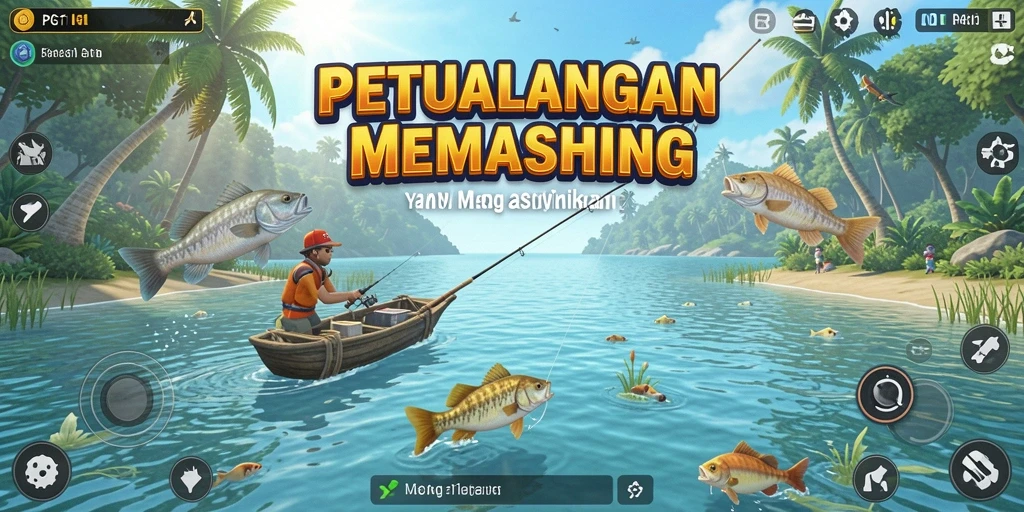 Tampilan menarik dari gameplay memancing di PG11 dengan berbagai lokasi dan ikan.