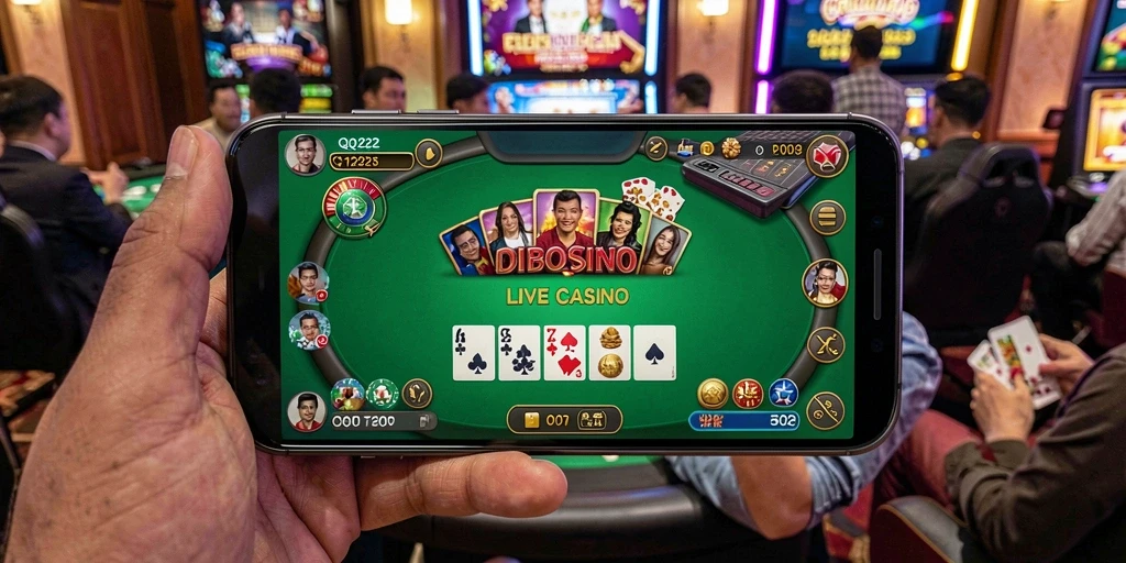 Screenshot gameplay Live Casino yang menunjukkan interaksi langsung dengan dealer.