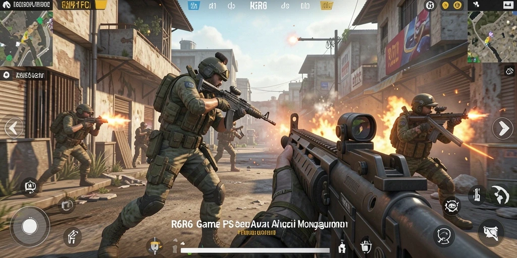 Screenshot gameplay R6R6 menunjukkan aksi menegangkan di medan perang.