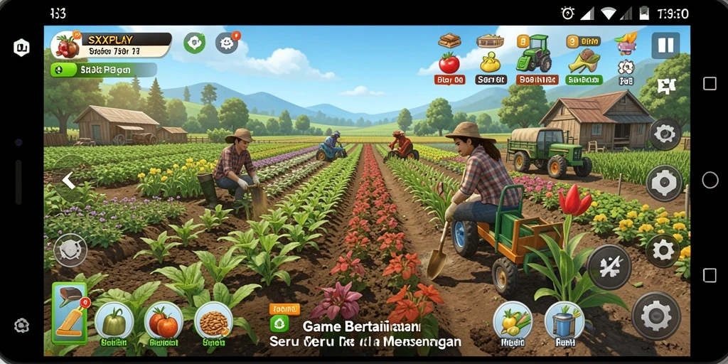 Tangkapan layar menampilkan gameplay seru dalam SXXPLAY saat bertani.