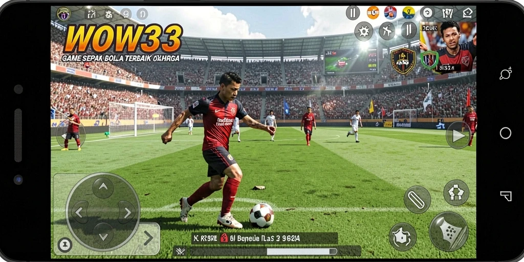 Tampilan permainan WOW33 yang menegangkan dengan aksi sepak bola.